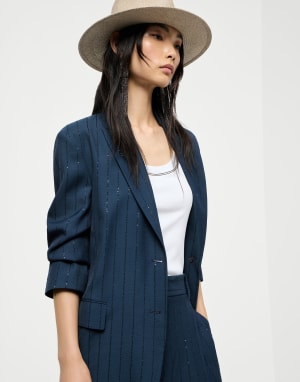 Dazzling chalk stripe blazer Blue Woman - Brunello Cucinelli
