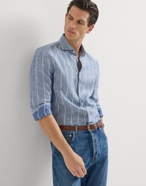 Chemise en sergé rayé Denim Homme - Brunello Cucinelli