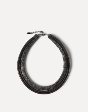 Leather precious necklace Black Woman - Brunello Cucinelli