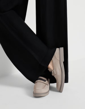 Suede penny loafer with monili Beige Woman - Brunello Cucinelli