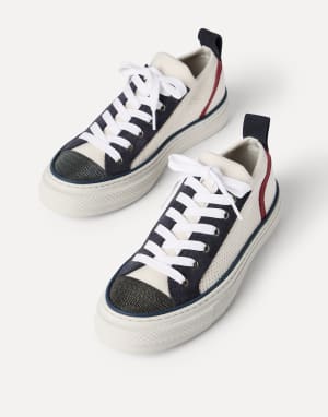 Cotton and suede sneakers White Woman - Brunello Cucinelli