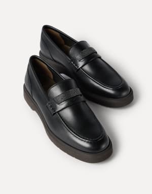 Nappa leather penny loafers with monili Black Woman - Brunello Cucinelli