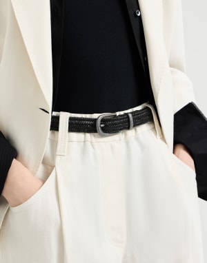 Stretch braided leather belt Black Woman - Brunello Cucinelli
