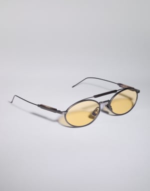 Titanium and horn sunglasses Matte Gray Eyewear - Brunello Cucinelli