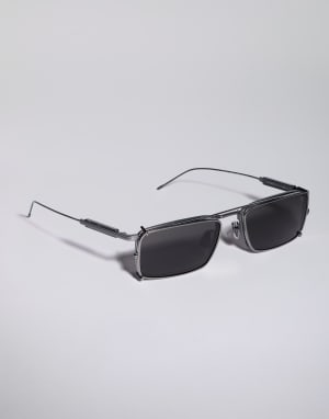 Titanium and horn frame with clip-on Matte Gray Eyewear - Brunello Cucinelli