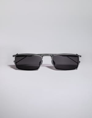 Titanium and horn frame with clip-on Matte Gray Eyewear - Brunello Cucinelli