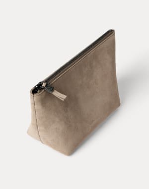 Suede pouch with monili Light Brown Woman - Brunello Cucinelli