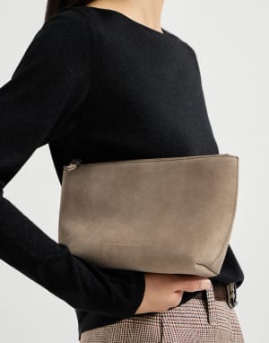 Suede pouch with monili Light Brown Woman - Brunello Cucinelli