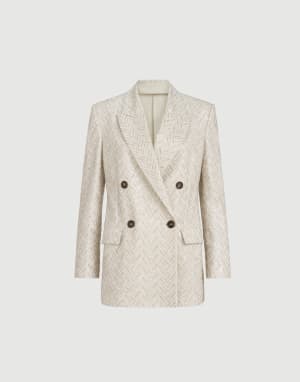 Dazzling chevron embroidery blazer Beige Woman - Brunello Cucinelli