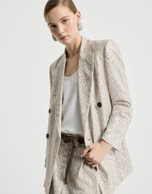 Dazzling chevron embroidery blazer Beige Woman - Brunello Cucinelli