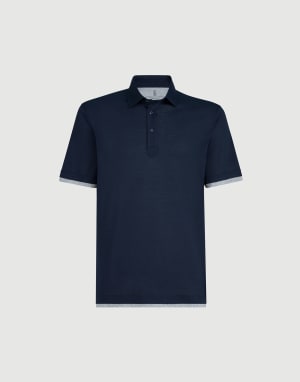 Polo with shirt collar Navy Blue Man - Brunello Cucinelli
