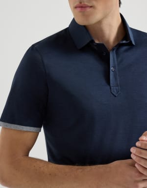 Polo with shirt collar Navy Blue Man - Brunello Cucinelli