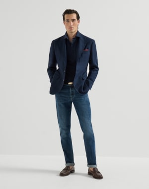 Polo with shirt collar Navy Blue Man - Brunello Cucinelli