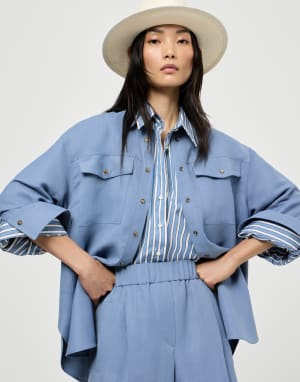 Рубашка из твила Fluid Лазурный Женщина - Brunello Cucinelli