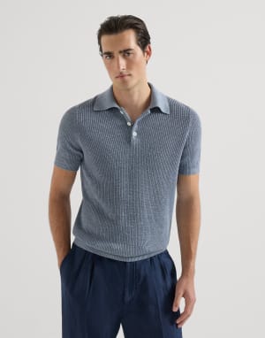 Half English rib knit polo Slate Man - Brunello Cucinelli