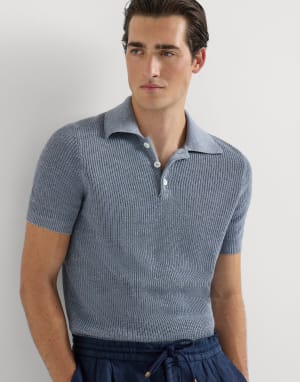 Half English rib knit polo Slate Man - Brunello Cucinelli