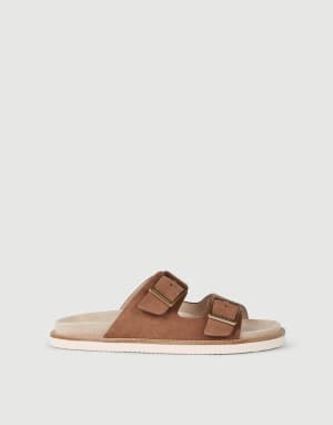 Suede slides with buckles Hazelnut Man - Brunello Cucinelli