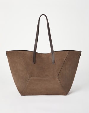 Suede large BC Duo bag Bark Woman - Brunello Cucinelli