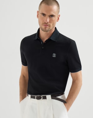 Piqué polo shirt Black Man - Brunello Cucinelli