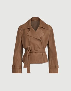 Crop-Trenchcoat aus Vintage-Nappaleder Braun Damen - Brunello Cucinelli