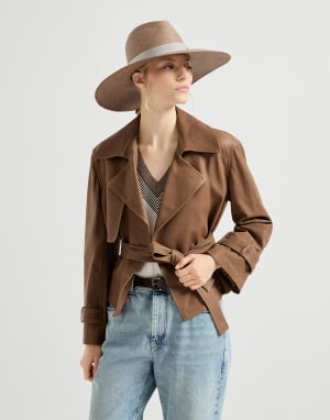 Crop-Trenchcoat aus Vintage-Nappaleder Braun Damen - Brunello Cucinelli