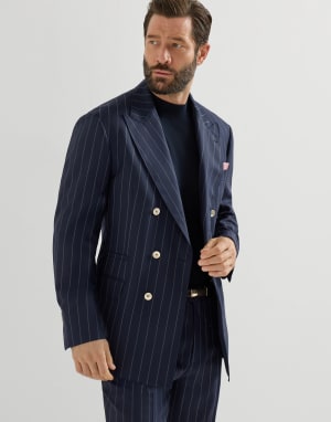 Wide chalk stripe blazer Blue Man - Brunello Cucinelli