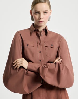 Stretch poplin shirt with monili Firebrick Woman - Brunello Cucinelli