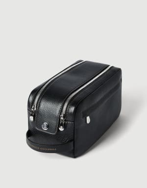 Grained calfskin beauty case with zipper Black Man - Brunello Cucinelli