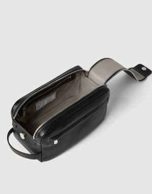 Grained calfskin beauty case with zipper Black Man - Brunello Cucinelli