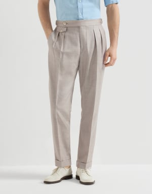 Trousers with double pleats and tabs Light Grey Man - Brunello Cucinelli