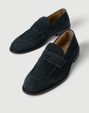 Suede Penny loafer Black Man - Brunello Cucinelli