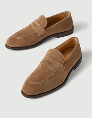 Suede Penny loafer Chestnut Man - Brunello Cucinelli
