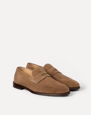 Suede Penny loafer Chestnut Man - Brunello Cucinelli