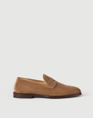 Suede Penny loafer Chestnut Man - Brunello Cucinelli