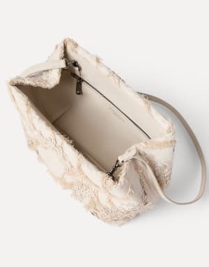 Pouch bag with dazzling seabed embroidery Beige Woman - Brunello Cucinelli