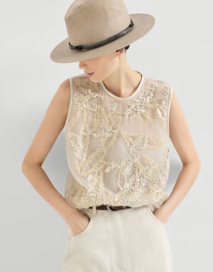 Top with dazzling seabed embroidery Beige Woman - Brunello Cucinelli