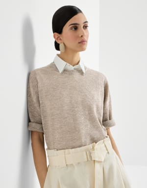 Sparkling linen sweater Beige Woman - Brunello Cucinelli