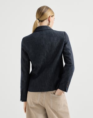 Denim-effect twill blazer Dark Denim Woman - Brunello Cucinelli