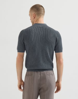 棉质英式罗纹针织马球衫 钢灰色 男款 - Brunello Cucinelli