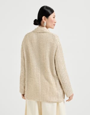 Blazer with dazzling net embroidery Cream Woman - Brunello Cucinelli