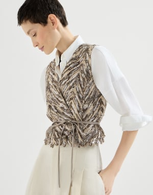 Gilet Dazzling Chevron Embroidery Marron Femme - Brunello Cucinelli
