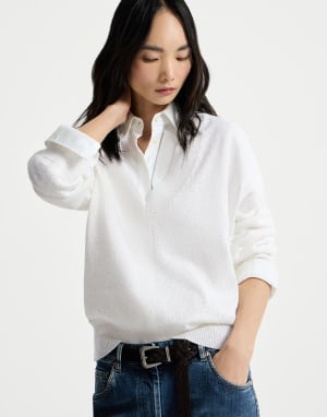 Linen and cotton Diamond yarn sweater White Woman - Brunello Cucinelli