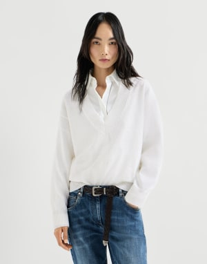 Linen and cotton Diamond yarn sweater White Woman - Brunello Cucinelli