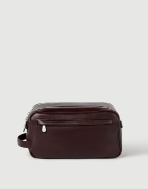 Calfskin beauty case with double zipper Burgundy Man - Brunello Cucinelli