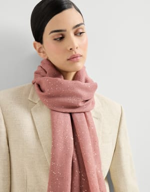 Cashmere and silk Diamond yarn scarf Pink Woman - Brunello Cucinelli