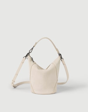 BC Duo bucket bag in suede Ivory Woman - Brunello Cucinelli