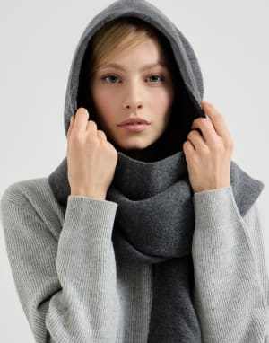 Strickschal mit Kapuze Anthrazit Damen - Brunello Cucinelli