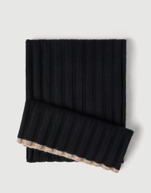 Cashmere rib knit scarf Black Man - Brunello Cucinelli