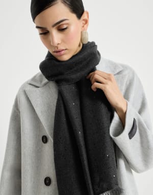 Cashmere and silk Diamond yarn scarf Anthracite Woman - Brunello Cucinelli