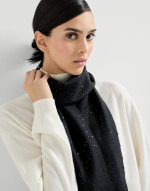 Cashmere and silk Diamond yarn scarf Black Woman - Brunello Cucinelli